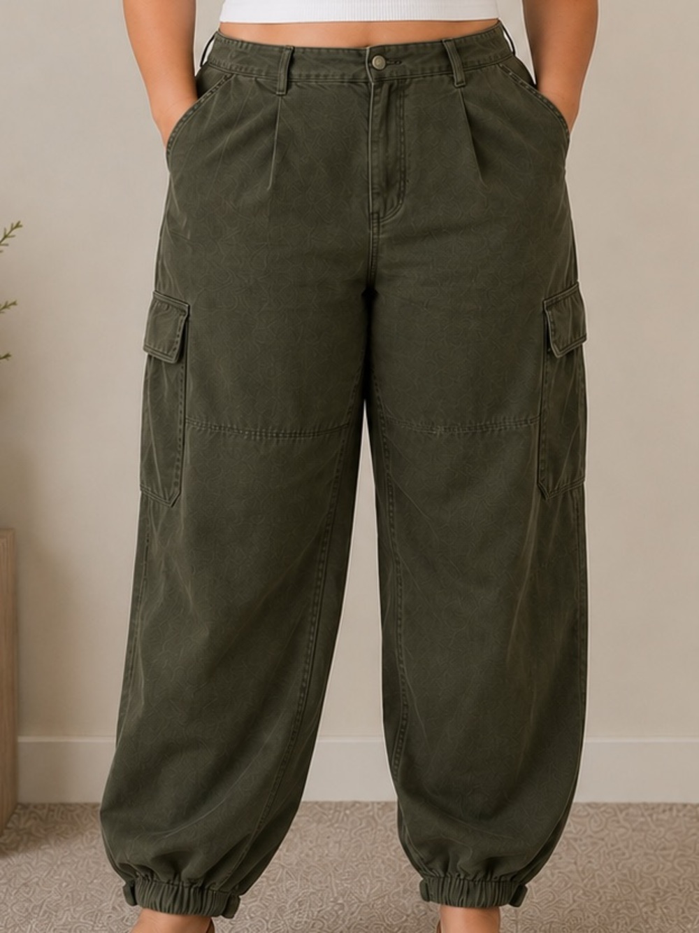 Old Navy Plus Size 3X Barrel Leg Cargo Pants Olive Green NWT